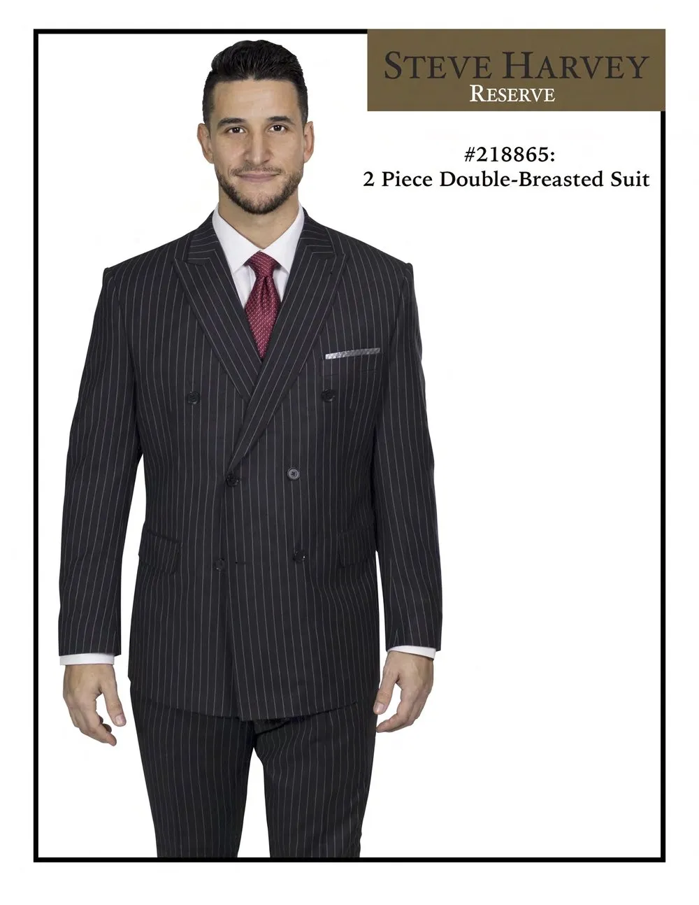 Steve Harvey 2 Piece Double Breasted Black Pinstripe Suit