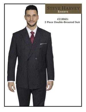 Steve Harvey 2 Piece Double Breasted Black Pinstripe Suit