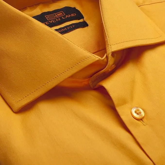 Steven Land Men's Trim Fit French Cuff 100% Cotton Solid Sateen Dress Shirt - CLEARANCE - FINAL SALE