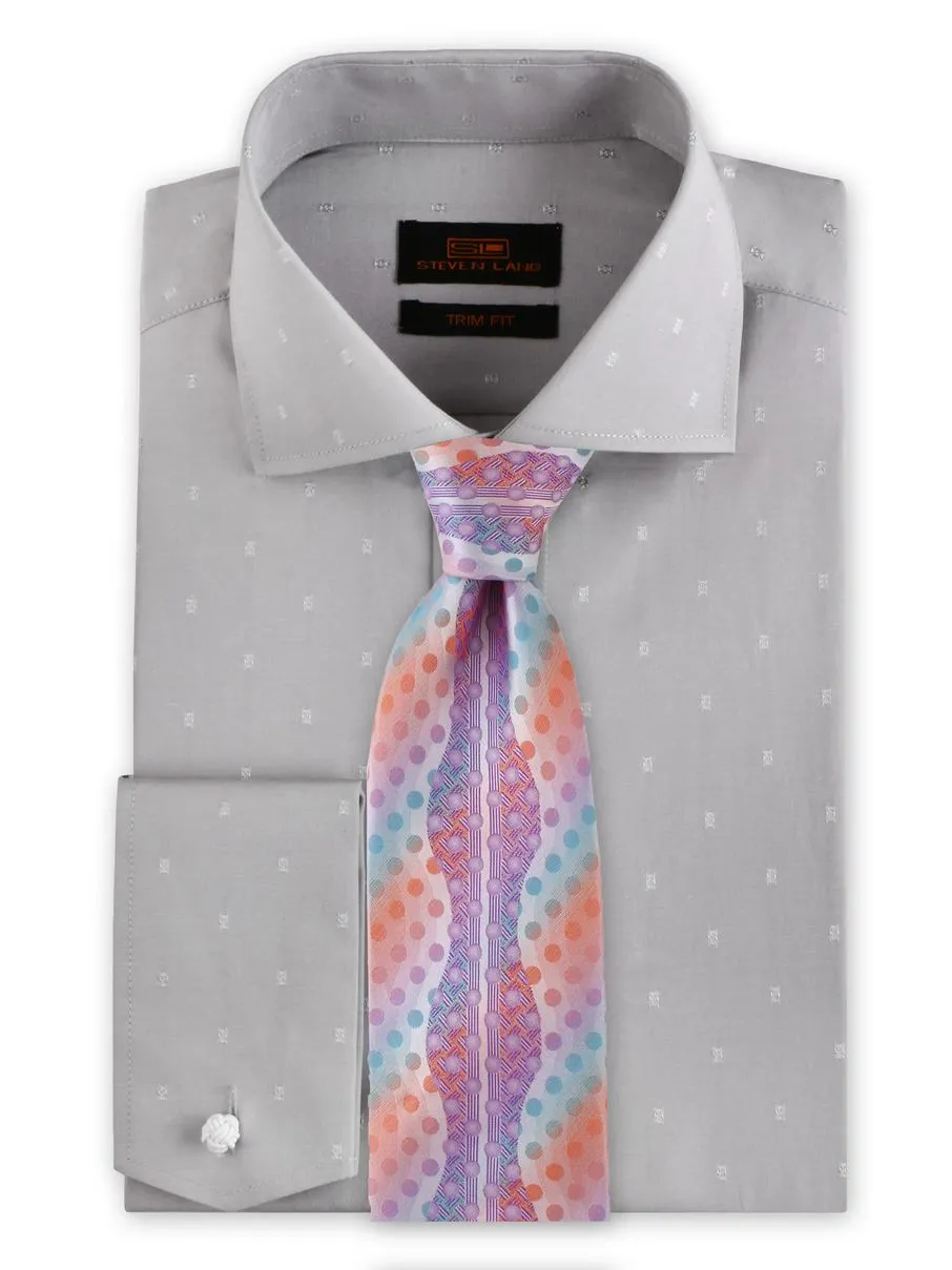 Steven Land | Trim Fit | Wide Spread Collar | French Novelty Cuff | Silver