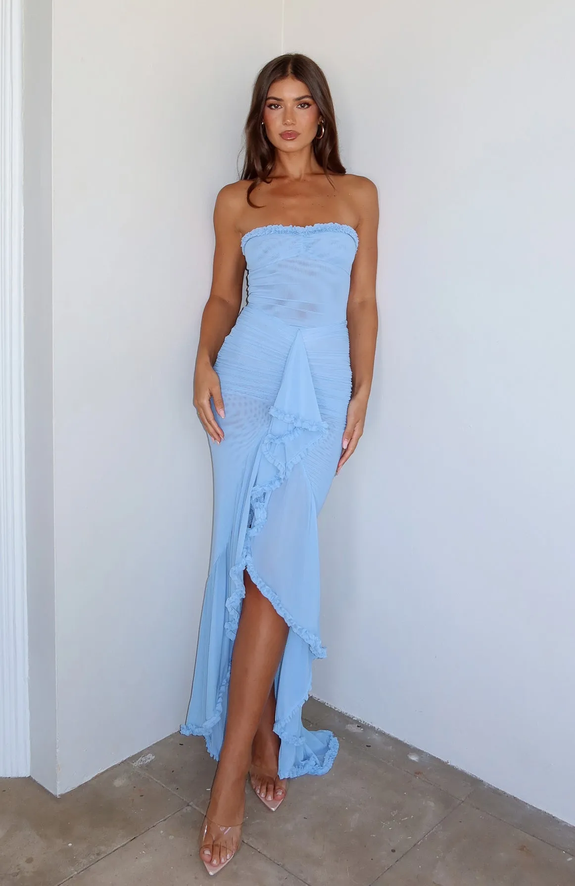Still Got It Mesh Maxi Dress Sky Blue ReinforcedShoulderConstruction