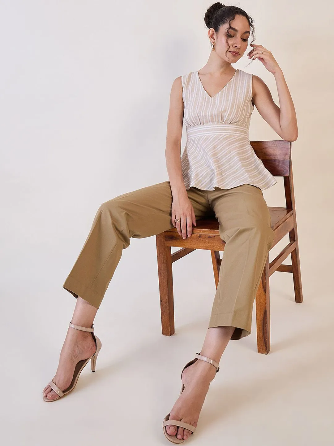 Straight Fit Mid Waist  Trouser - Camel Brown