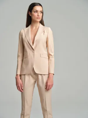 Straight leg pleated trousers with self-fabric buckle