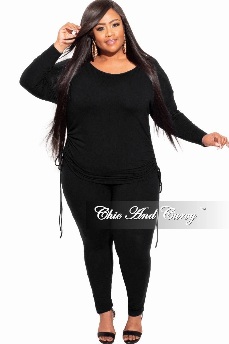 Neutral Look Premium Stretch Final Sale Plus Size 2-pc Pants Set with Ruched Top in Black