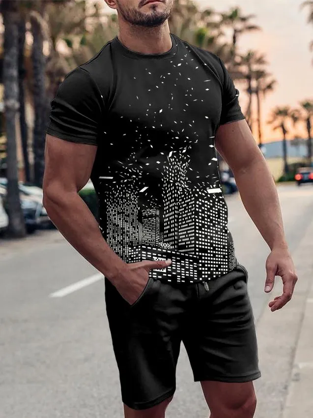 Street Fashion City Light Printing Casual Suit