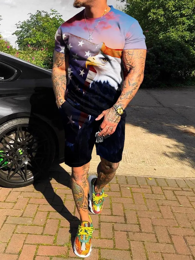 Street Fashion Eagle Print Casual Suit
