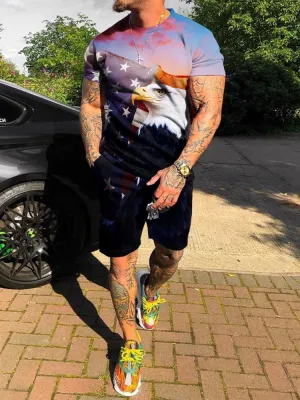 Street Fashion Eagle Print Casual Suit