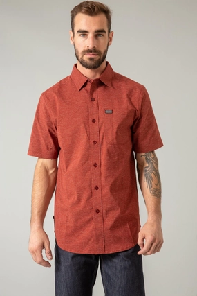 Mountain Escape Kimes Ranch Mens Linville Solid Dark Red Cotton Blend S/S Shirt