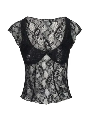 AthleisureReady CrossBackDesign Ch??rie Babydoll Top ?? Black Lace