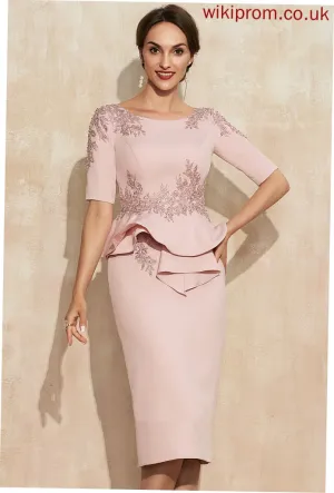 Stretch Lace Knee-Length Sequins Aliya Appliques Crepe Scoop Sheath/Column Dress Beading Cocktail Dresses Cocktail Cascading Neck With Ruffles
