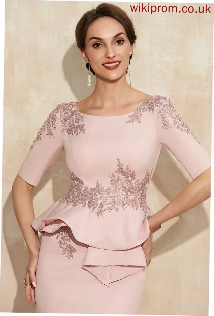 Stretch Lace Knee-Length Sequins Aliya Appliques Crepe Scoop Sheath/Column Dress Beading Cocktail Dresses Cocktail Cascading Neck With Ruffles