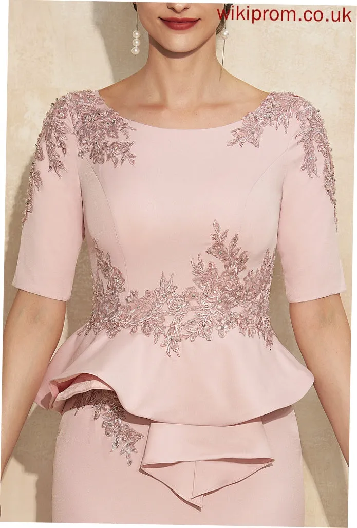 Stretch Lace Knee-Length Sequins Aliya Appliques Crepe Scoop Sheath/Column Dress Beading Cocktail Dresses Cocktail Cascading Neck With Ruffles