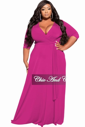 Walk Friendly Final Sale Plus Size Faux Wrap Dress in Magenta Purple