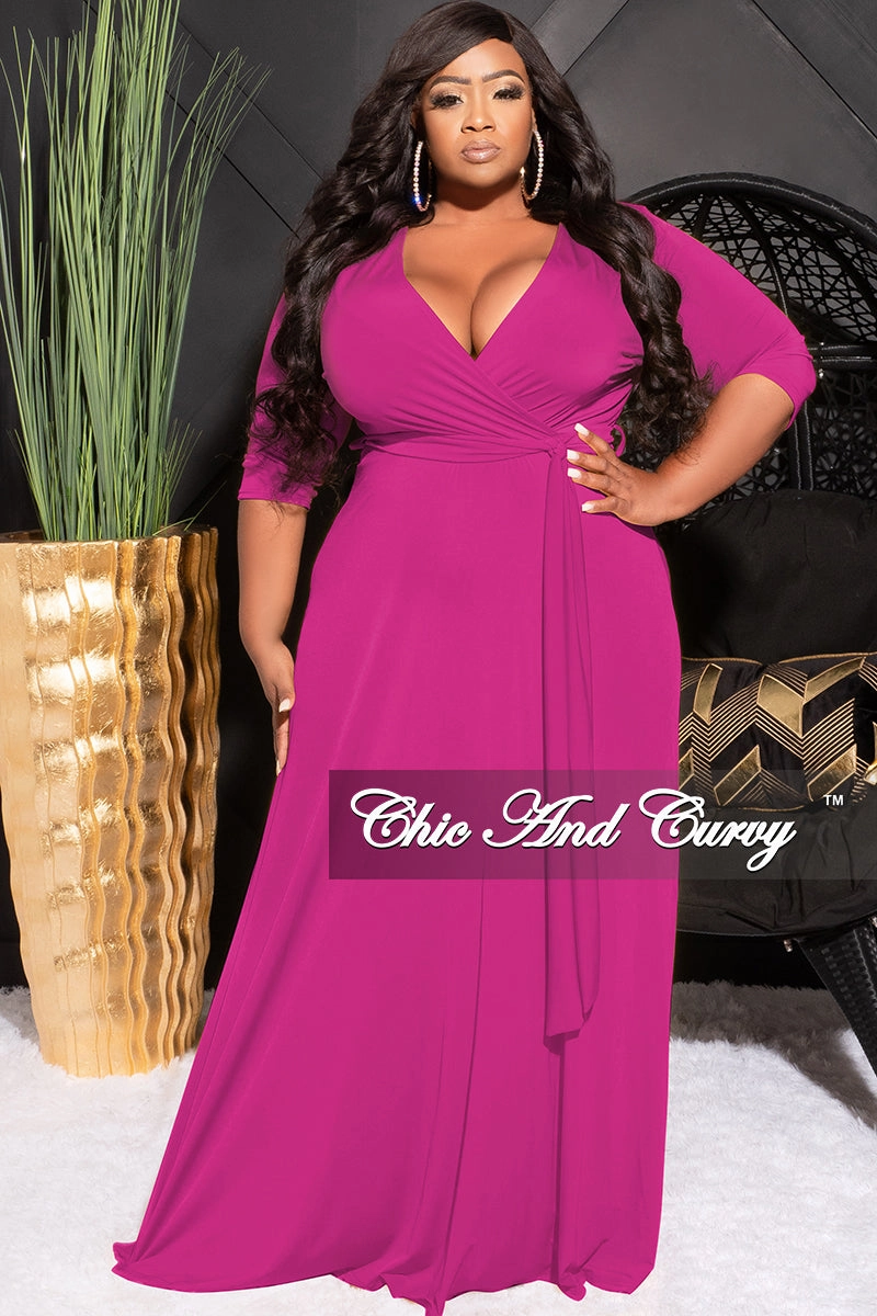 clean look Wide fit Final Sale Plus Size Faux Wrap Dress in Magenta Purple