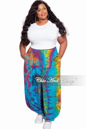 Final Sale Plus Size Harem Pants in Blue Tie Dye Cozy Comfort