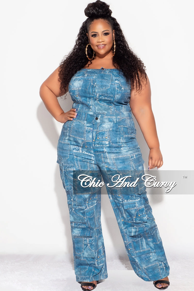 Cozy Comfort Final Sale Plus Size Cargo Jumpsuit in Denim