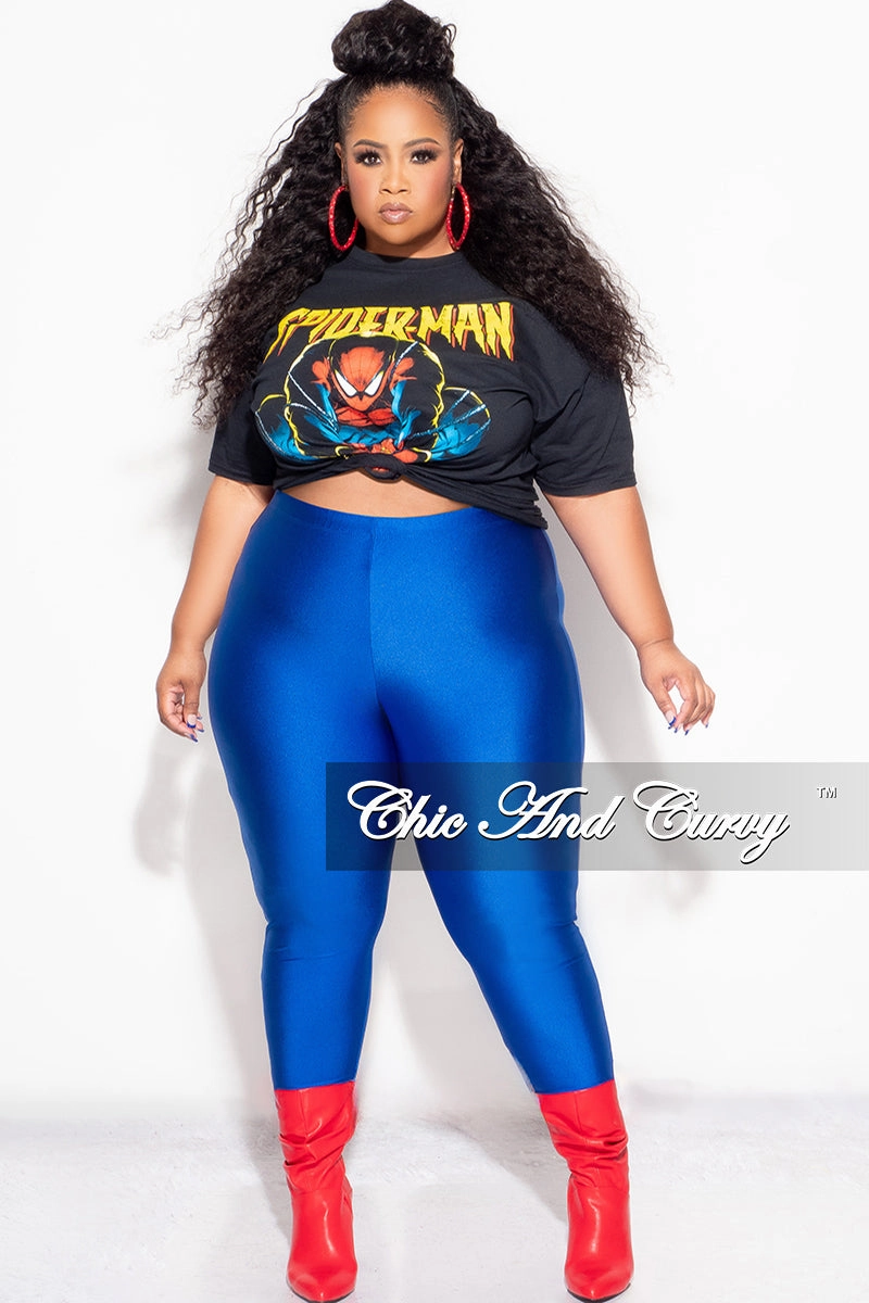 Minimal Cut Base Layer Final Sale Plus Size Short Sleeve "Spiderman " Graphic T-Shirt in Black