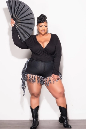 Detachable belt Final Sale Plus Size Plus Size Tie Top in Black