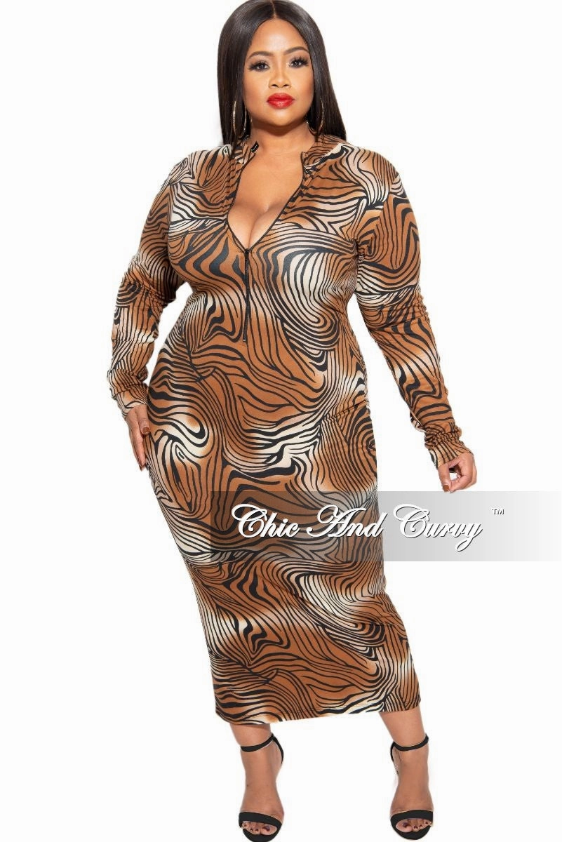 Stretchy Waist Final Sale Plus Size Reversible BodyCon Dress in Brown