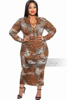 Final Sale Plus Size Reversible BodyCon Dress in Brown Body Fit