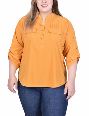 MultiPanel Design AntiSlipGrip Long Tab-Sleeve Blouse With Pockets