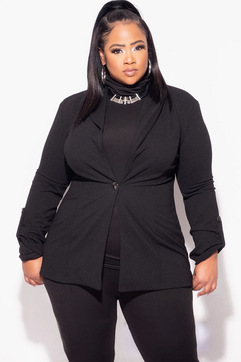 EcoFriendlyMaterial Final Sale Plus Size Blazer in Black