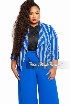 Flex Wear Design Anti Snag Fabric Final Sale Plus Size Blazer in Royal Blue White and Black Stripe Print