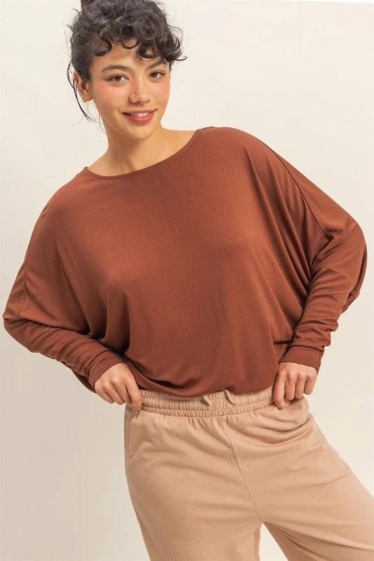 TearResistantWeave Slim Silhouette Anna Dolman Long Sleeve Top