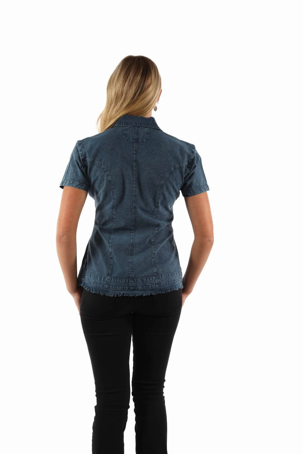 Scully Womens Cantina Soutach Dark Blue 100% Cotton S/S Blouse All-Season Wear Timeless Design