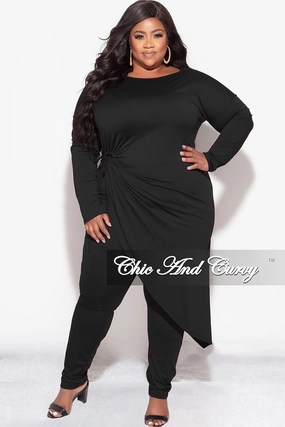 Durable Stitching Comfortable Fit Wear Final Sale Plus Size 2pc High-Low Top and Pants in Black