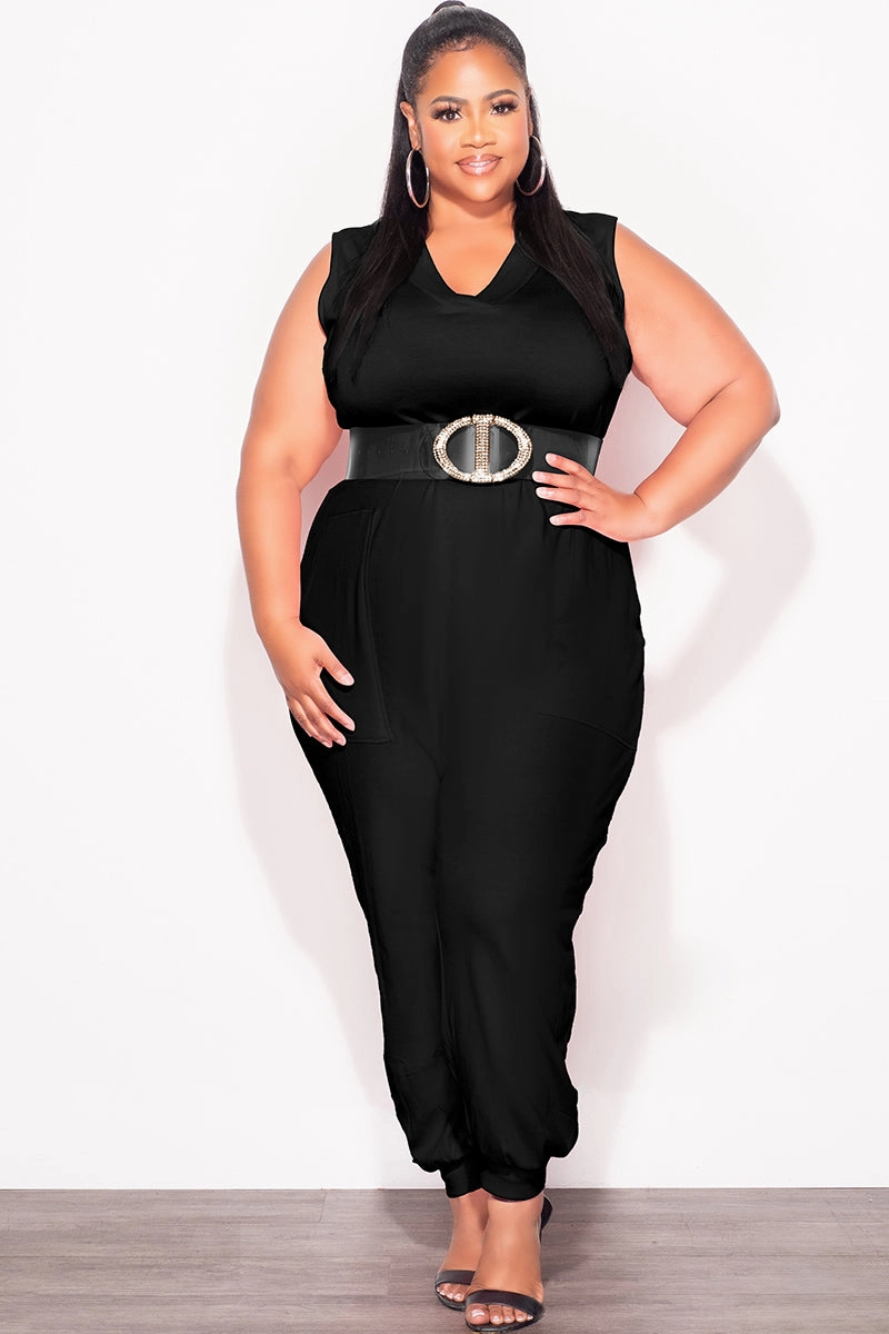 QuickReleaseBuckle Final Sale Plus Size Sleeveless Harem Jumpsuit in Black