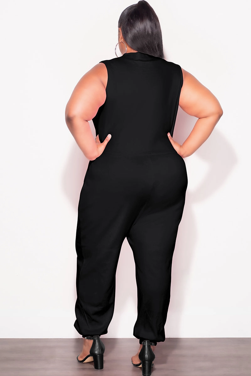 Final Sale Plus Size Sleeveless Harem Jumpsuit in Black Sporty Design