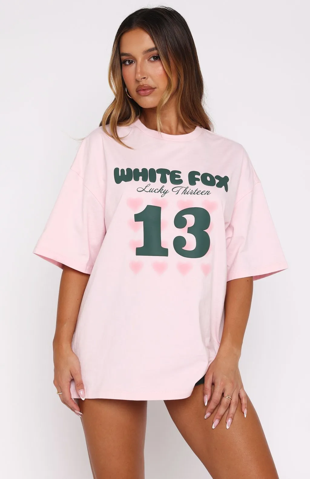 Garment Dye Process StretchWeave Fabric Lucky Thirteen Charise Oversized Tee Soft Pink