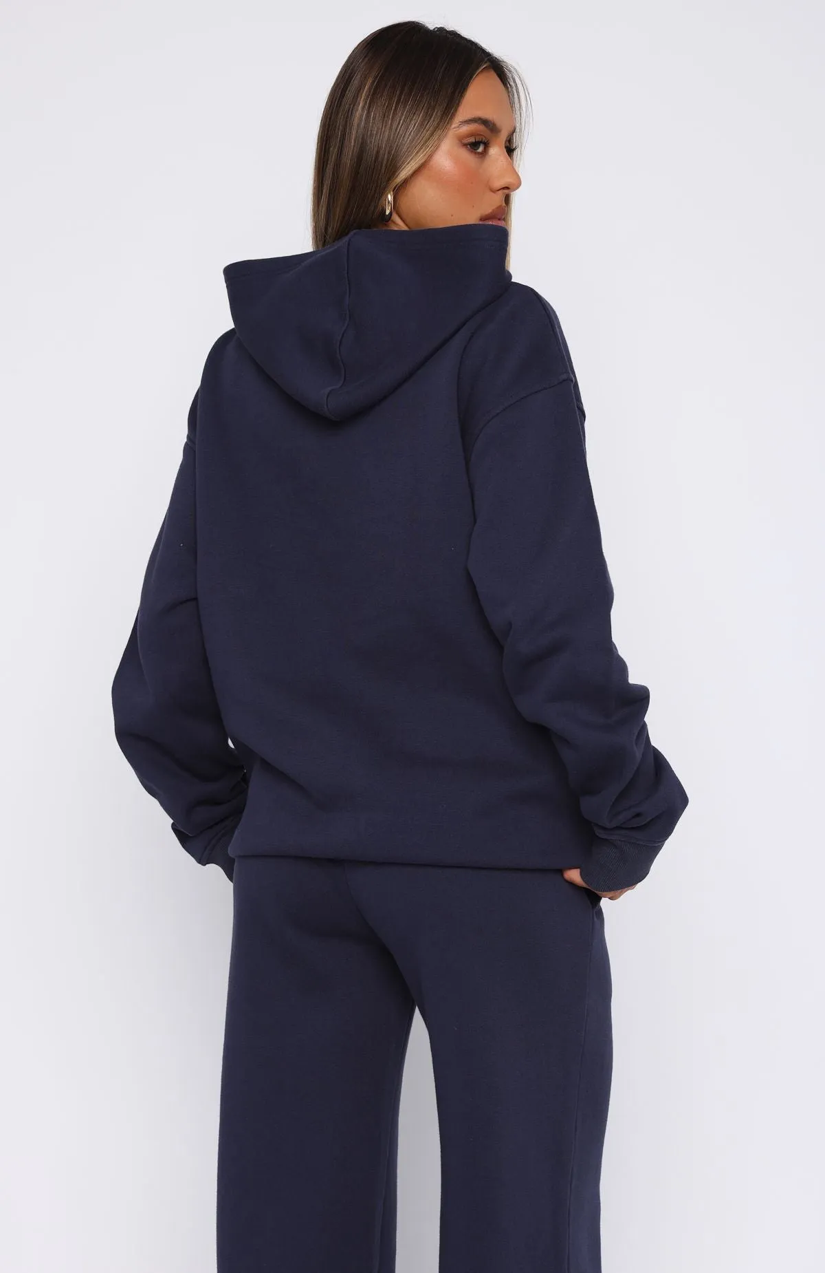 Shout It Out Oversized Hoodie Navy Zigzag Stitch Detail Quiet Style