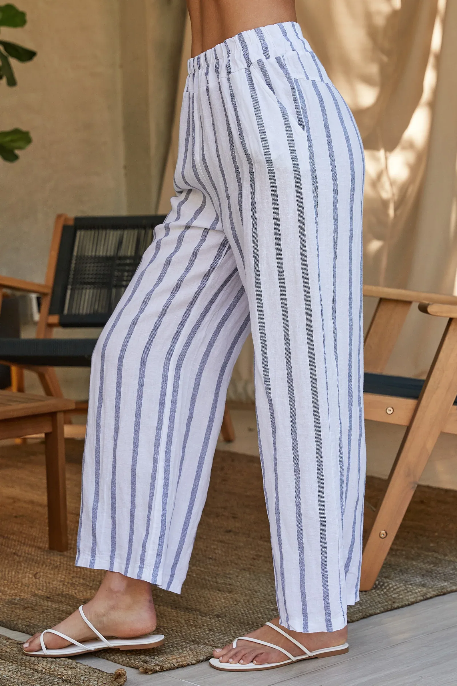 Indoor Comfort Stripe Wide Leg Linen Pants