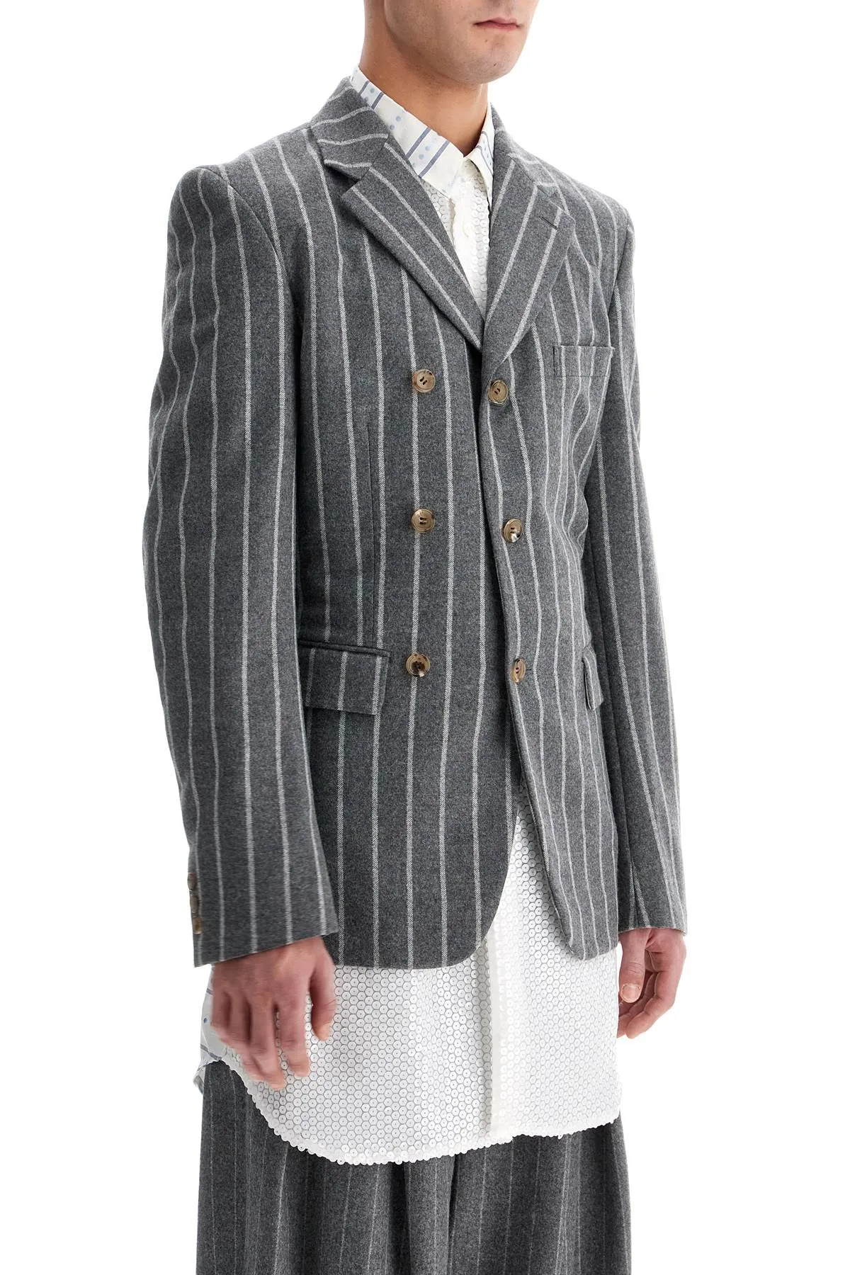 striped wool jacket PN J050 GRAY/OFF WHITE
