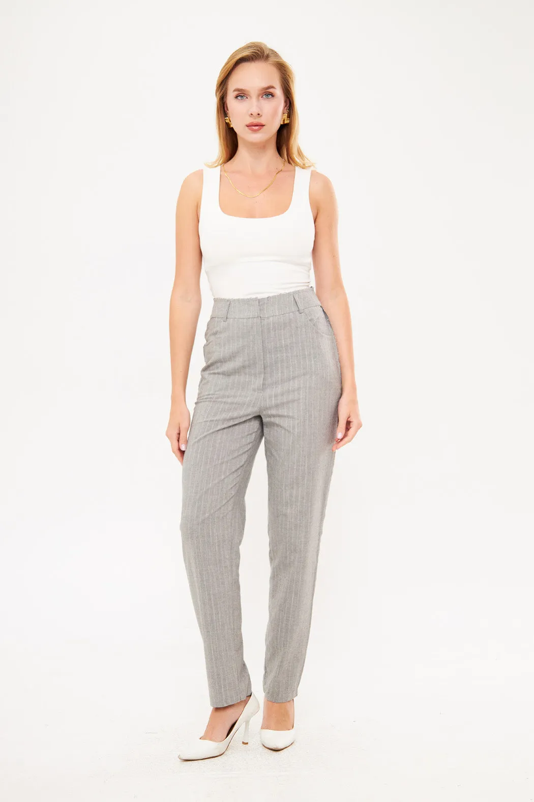 Stripped Two-Toned Slim Fit Trousers