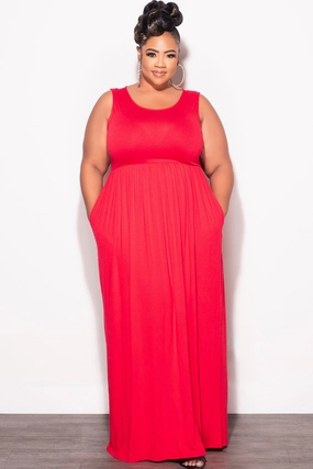Final Sale Plus Size Sleeveless Maxi Dress in Red Snug Fit