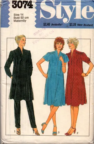 Style 3074 Womens Maternity Wear - Dress in 2 Lengths & Pants 1980s Vintage Sewing Pattern Size 14 Bust 36 inches UNCUT Factory Folded