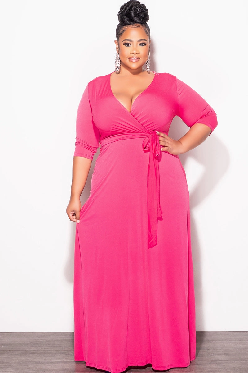 ReinforcedPockets Final Sale Plus Size Faux Wrap Dress in Pink Fuchsia