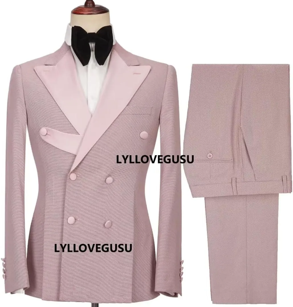 Stylish 2 Piece Double Breasted Suit Men Slim Fit Suits for Wedding Point Lapel Formal Business Groom Tuxedo