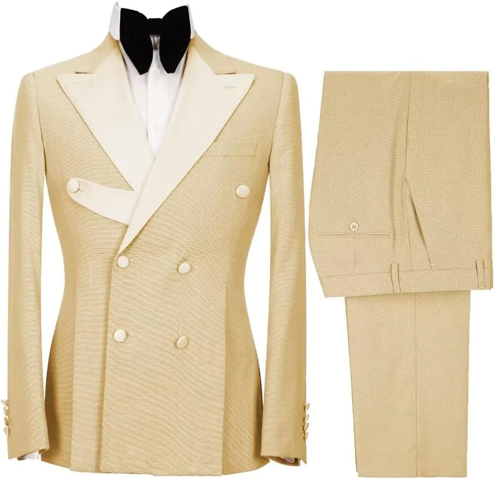 Stylish 2 Piece Double Breasted Suit Men Slim Fit Suits for Wedding Point Lapel Formal Business Groom Tuxedo