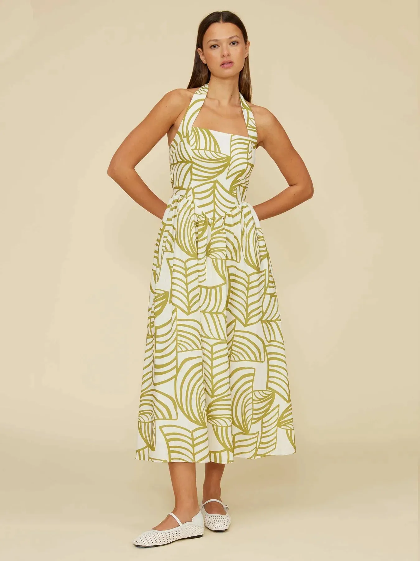 Beaded-Edge Kacey Halter Dress