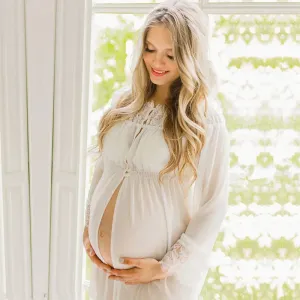 Stylish Off-Shoulder Maternity Dress with Lace Details