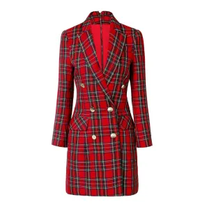 Stylish Plaid Women Blazer Dress