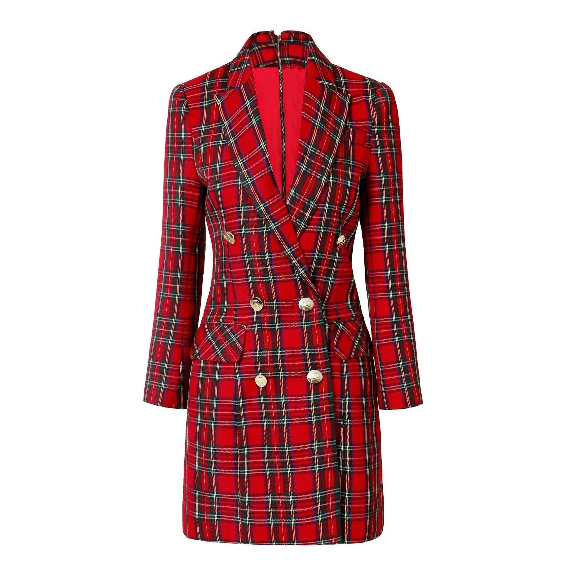 Stylish Plaid Women Blazer Dress