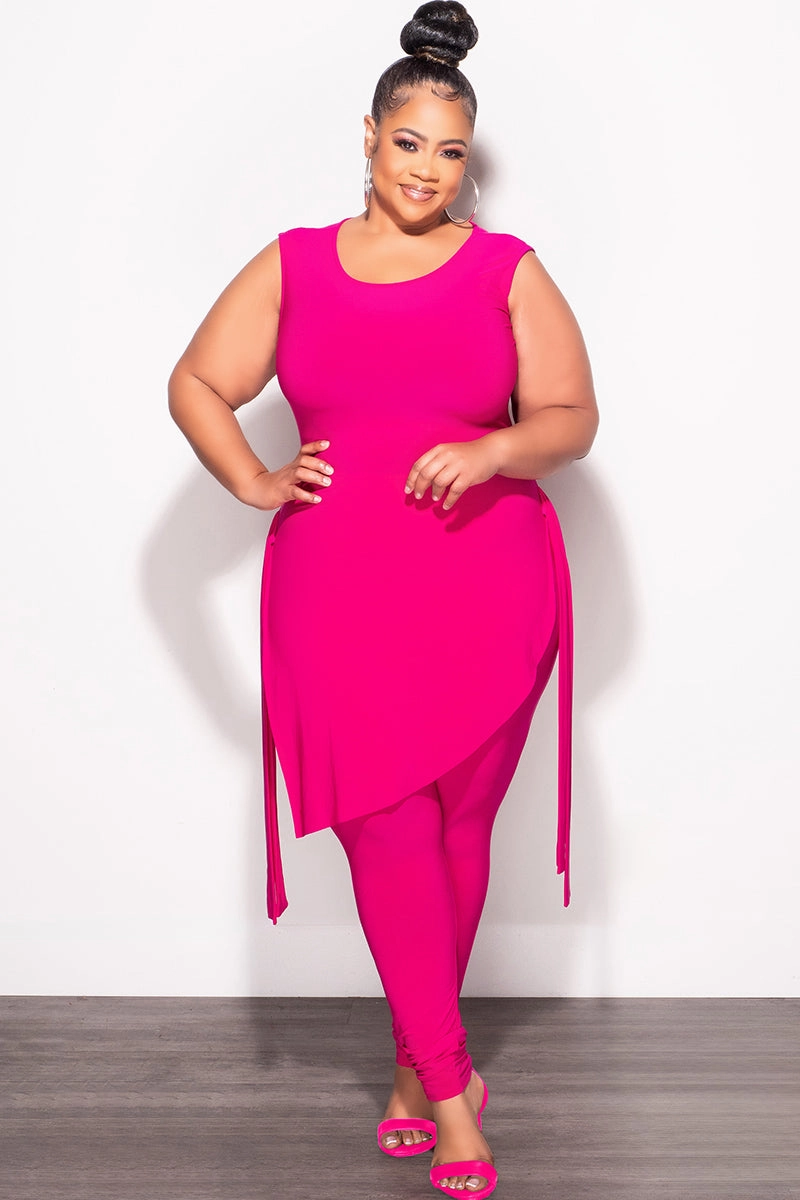 Adaptable Fit Quick Cool Final Sale Plus Size 2pc Sleeveless Top and Pants Set in Fuchsia