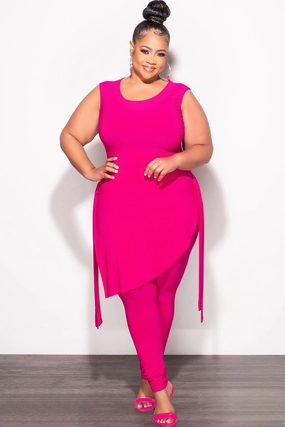 Padded hips Multi Pocket System Final Sale Plus Size 2pc Sleeveless Top and Pants Set in Fuchsia