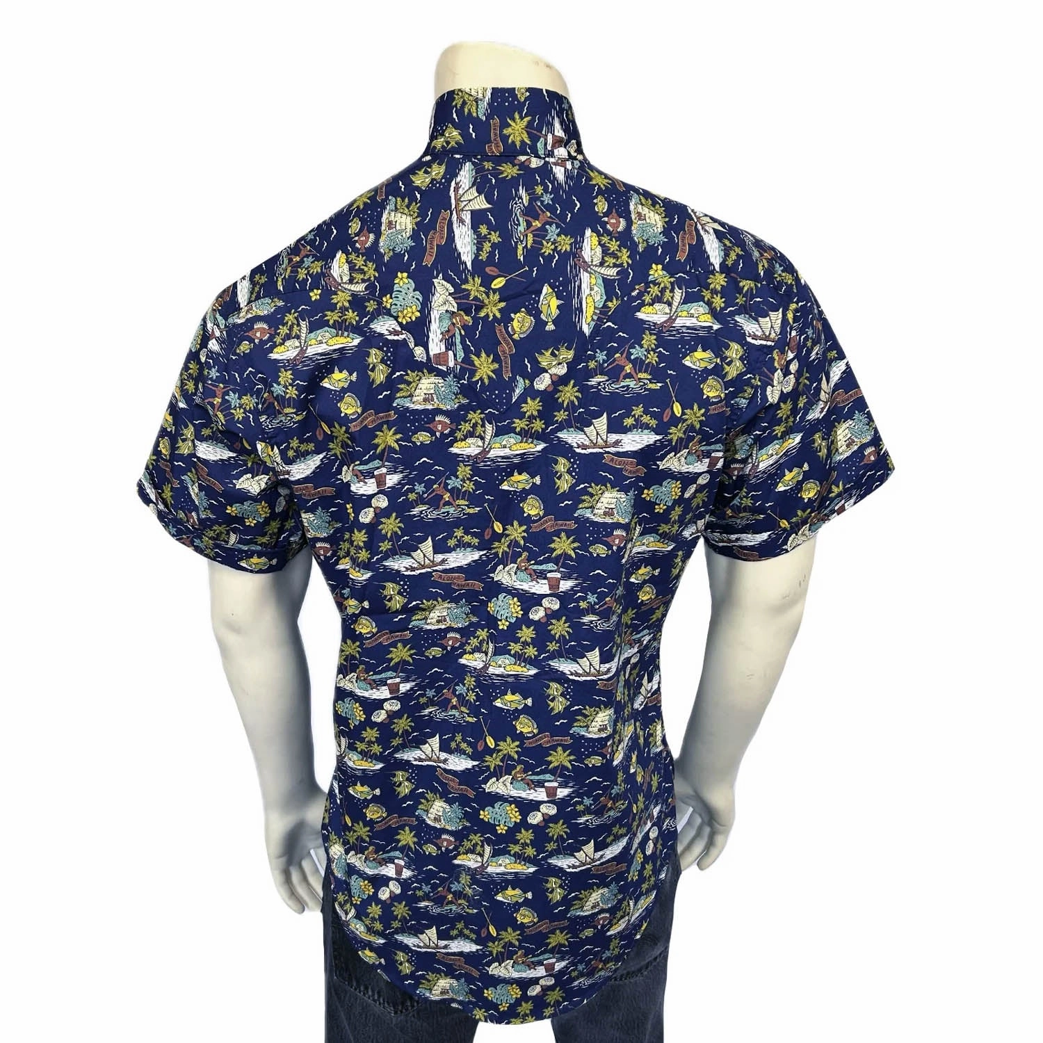 Rockmount Mens Hawaiian Print Western Blue 100% Cotton S/S Shirt Easy Wear