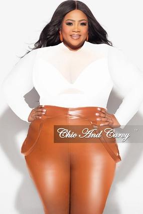 Final Sale Plus Size Sheer Mesh Bodysuit in Off White (Top Only) High Stretch Fit Quality Fabric